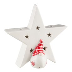 Ceramic star with Father Christmas figure, w.LED 20x7x19cm, white