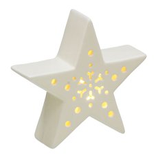 Keramik Stern m.LED 11x3,5x10,5cm, Naturweiß