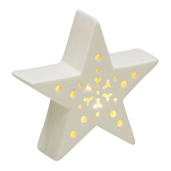 Keramik Stern m.LED 11x3,5x10,5cm, Naturweiß