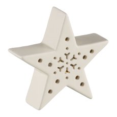 Keramik Stern m.LED 11x3,5x10,5cm, Naturweiß