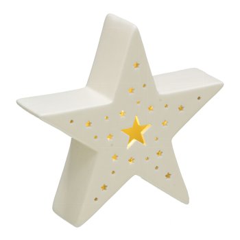 Keramik Stern m.LED 15x4x14cm, Naturweiß
