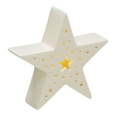 Keramik Stern m.LED 15x4x14cm, Naturweiß