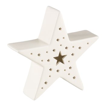 Keramik Stern m.LED 15x4x14cm, Naturweiß