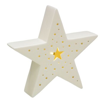 Keramik Stern m.LED 20x5x19,5cm, Naturweiß
