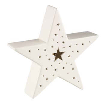 Keramik Stern m.LED 20x5x19,5cm, Naturweiß