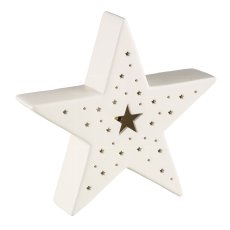 Keramik Stern m.LED 20x5x19,5cm, Naturweiß