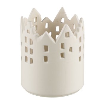 Keramik Kerzenhalter Haus 9x9x11cm, Naturweiß