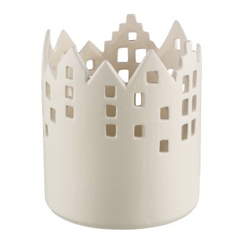 Keramik Kerzenhalter Haus 17x17x20cm, Naturweiß