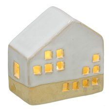 Ceramic house, w.LED 8x5x8cm, light grey