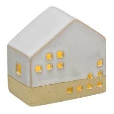 Ceramic house, w.LED 11x7x10cm, light grey