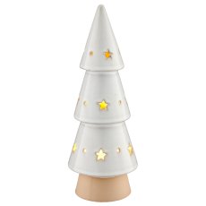 Porzellan Baum mit LED, 10x10x27cm, weiß