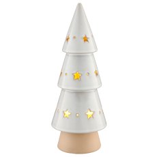 Porzellan Baum mit LED, 11x11x31cm, weiß