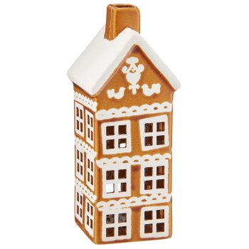 Porcelain house with LED, 9x9x21.5cm, cinnamon