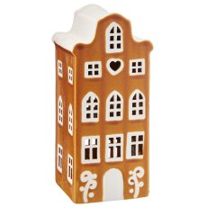 Porcelain house with LED, 8.5x8x21.5cm, cinnamon