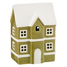 Porzellan Haus mit LED, 10x7x14cm, grün