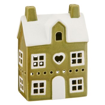 Porcelain house with LED, 10x6x15cm, green