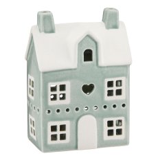 Porzellan Haus mit LED, 10x6x15cm, jade