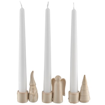 Porcelain candle holder, glazed, 3assorted, 6x3.5x8.5cm, beige