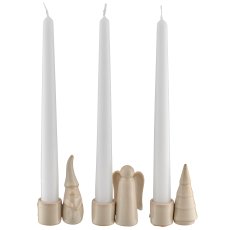 Porcelain candle holder, glazed, 3assorted, 6x3.5x8.5cm, beige