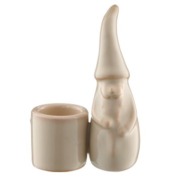 Porcelain candle holder, glazed, 3assorted, 6x3.5x8.5cm, beige