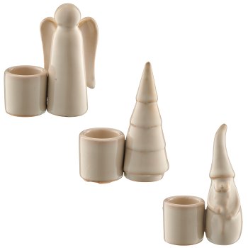 Porcelain candle holder, glazed, 3assorted, 6x3.5x8.5cm, beige