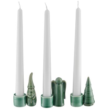 Porcelain candle holder, glazed, 3assorted, 6x3.5x8.5cm, dark green