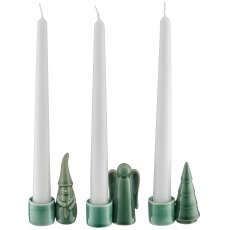 Porcelain candle holder, glazed, 3assorted, 6x3.5x8.5cm, dark green