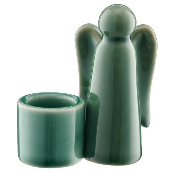 Porcelain candle holder, glazed, 3assorted, 6x3.5x8.5cm, dark green
