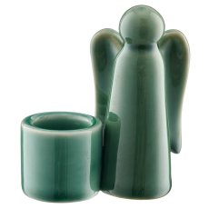 Porcelain candle holder, glazed, 3assorted, 6x3.5x8.5cm, dark green