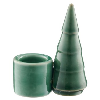 Porcelain candle holder, glazed, 3assorted, 6x3.5x8.5cm, dark green