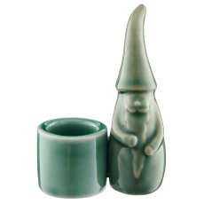 Porcelain candle holder, glazed, 3assorted, 6x3.5x8.5cm, dark green