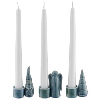 Porcelain candle holder, glazed, 3assorted, 6x3.5x8.5cm, blue