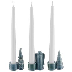 Porcelain candle holder, glazed, 3assorted, 6x3.5x8.5cm, blue