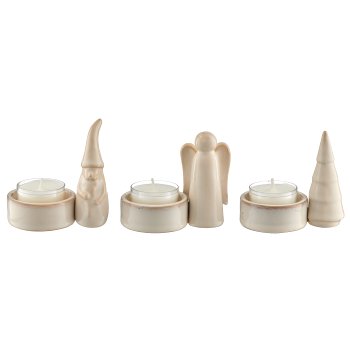Porcelain tealight holder, glazed, 3assorted, 9x5.5x8.5cm, beige