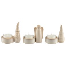 Porcelain tealight holder, glazed, 3assorted, 9x5.5x8.5cm, beige