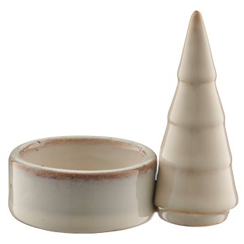 Porcelain tealight holder, glazed, 3assorted, 9x5.5x8.5cm, beige