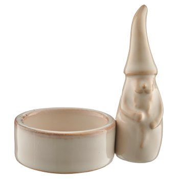 Porcelain tealight holder, glazed, 3assorted, 9x5.5x8.5cm, beige