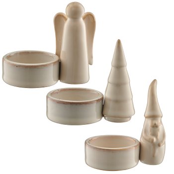 Porcelain tealight holder, glazed, 3assorted, 9x5.5x8.5cm, beige