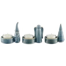 Porzellan Teelichthalter glasiert, 3fa.so., 9x5,5x8,5cm, blau