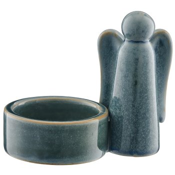 Porzellan Teelichthalter glasiert, 3fa.so., 9x5,5x8,5cm, blau