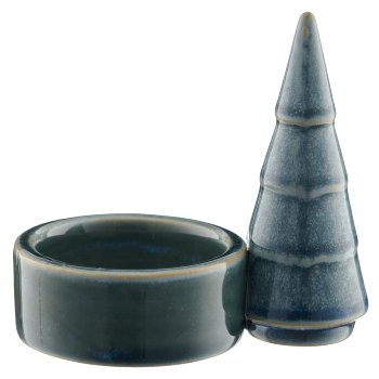 Porzellan Teelichthalter glasiert, 3fa.so., 9x5,5x8,5cm, blau