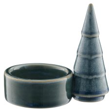 Porzellan Teelichthalter glasiert, 3fa.so., 9x5,5x8,5cm, blau