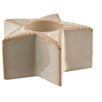 Porcelain candle holder star glazed, 6x6x3cm, beige