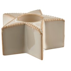 Porcelain candle holder star glazed, 6x6x3cm, beige