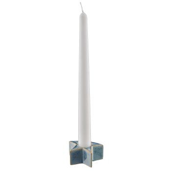 Porcelain candle holder star glazed, 6x6x3cm, blue