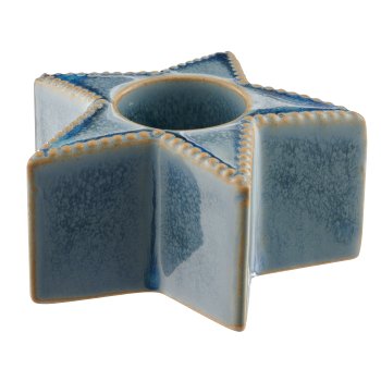 Porcelain candle holder star glazed, 6x6x3cm, blue