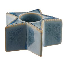 Porcelain candle holder star glazed, 6x6x3cm, blue