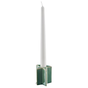 Porcelain candle holder star glazed, 6x6x7cm, dark green