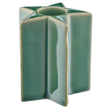Porcelain candle holder star glazed, 6x6x7cm, dark green
