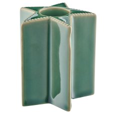 Porcelain candle holder star glazed, 6x6x7cm, dark green